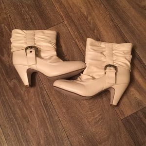 White ankle buckle booties